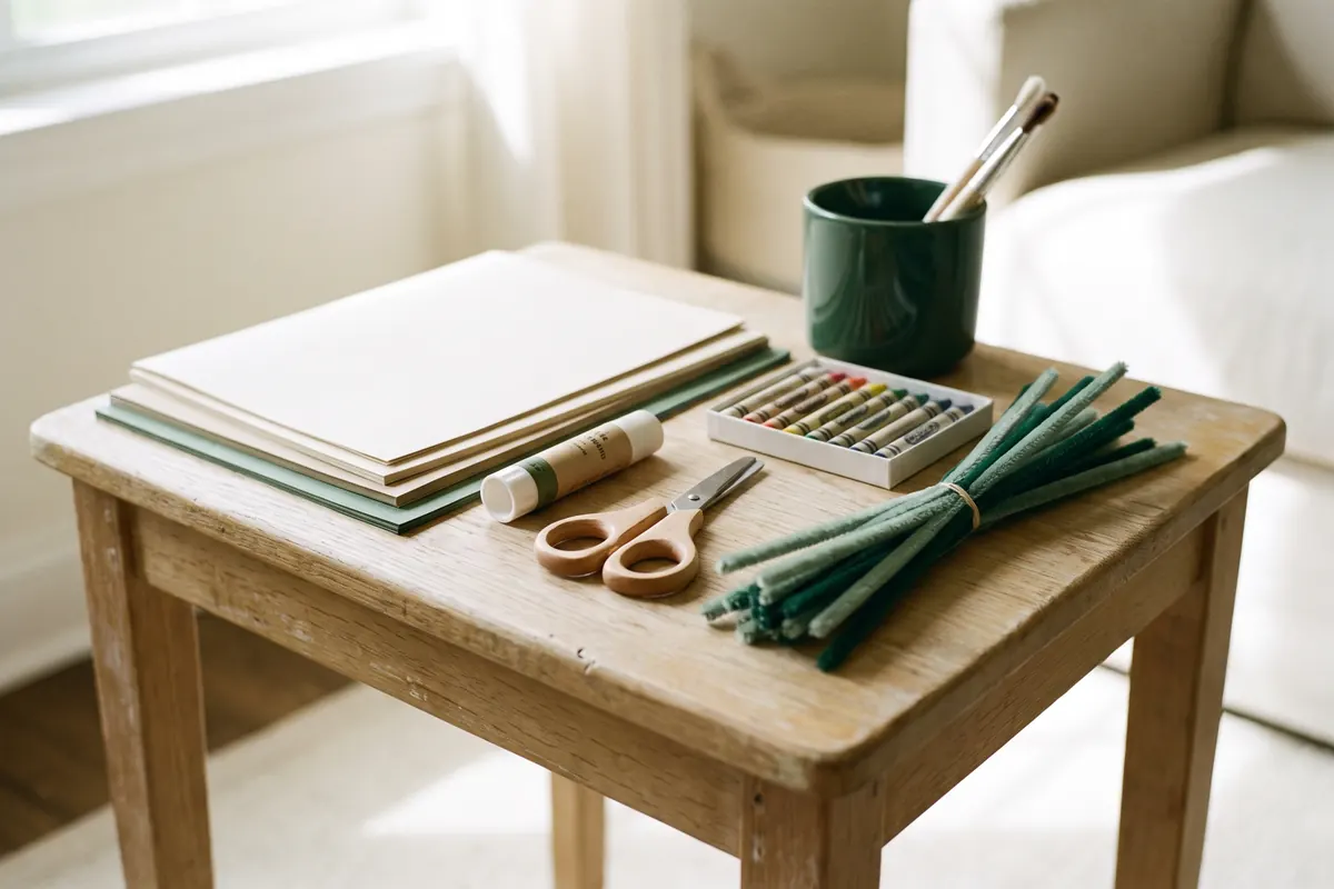 Kit completo per lavoretti per bambini con carta colorata, colla stick, forbici con punte arrotondate e pastelli a cera