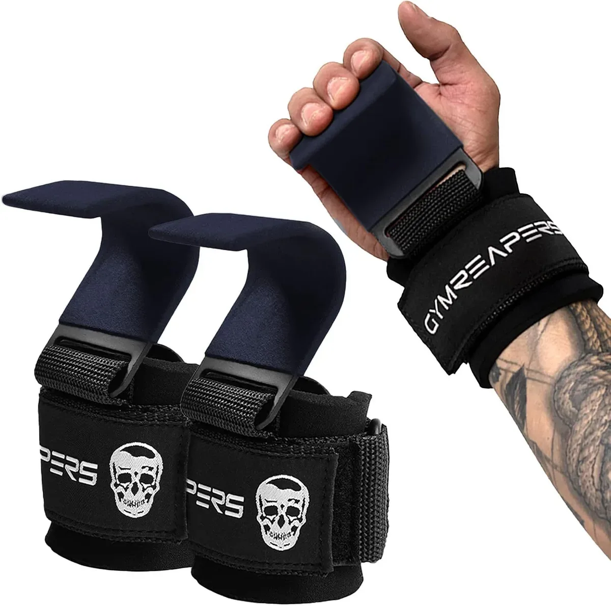 Lifter wearing weight lifting hooks on both wrists
