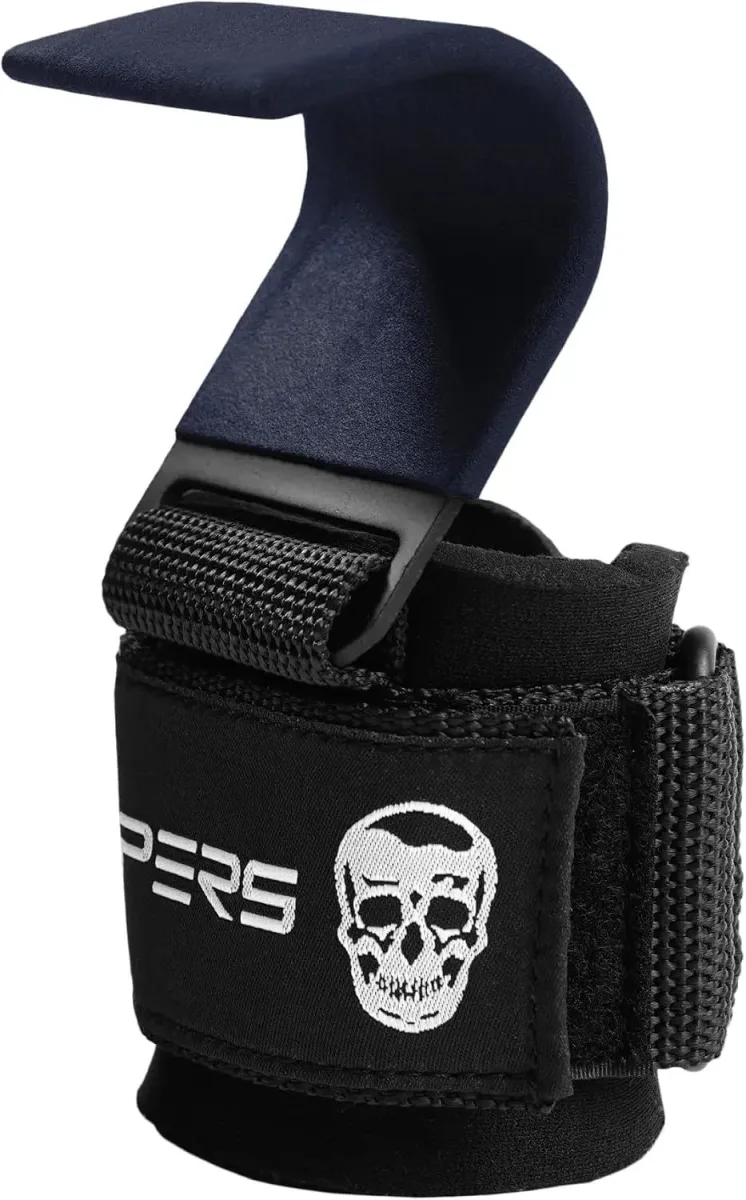 Heavy-duty hook and neoprene-padded strap of the weight lifting hooks