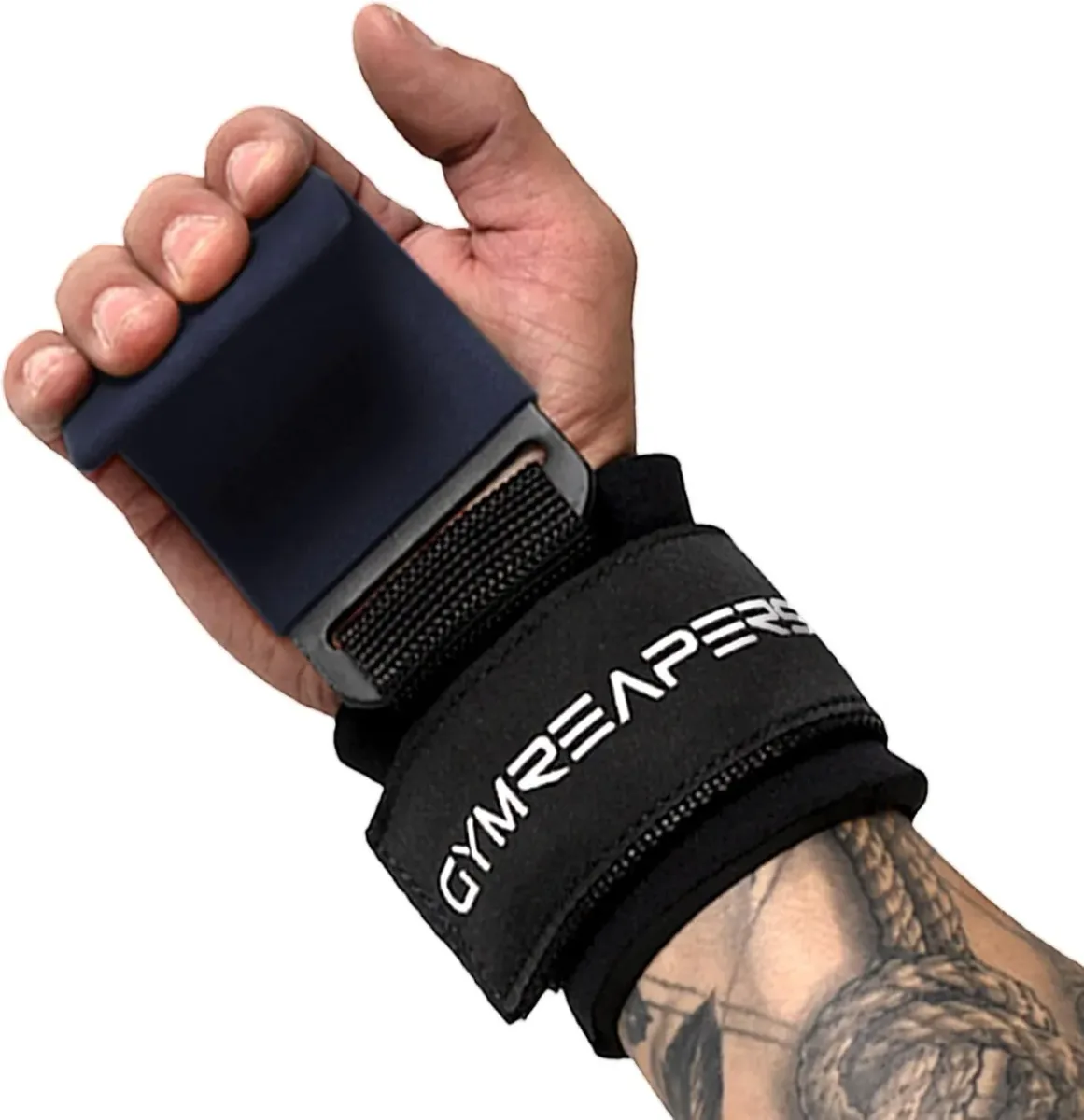 Weight lifting hooks strapped around a single wrist