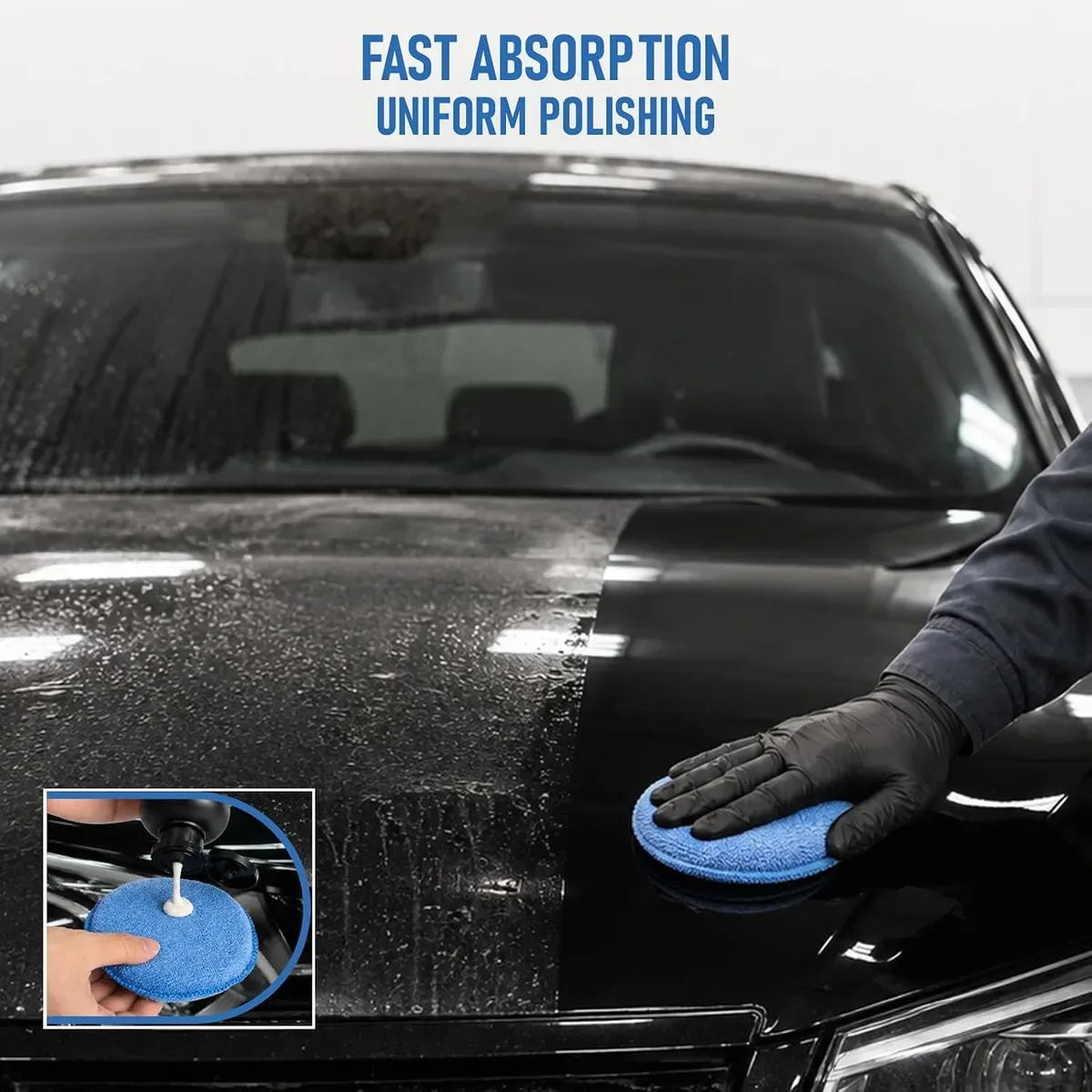Microfiber wax applicator pads spreading an even polish coat