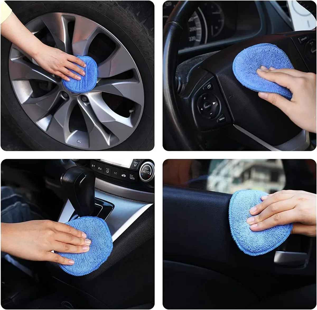 Microfiber wax applicator pads used on wheels, paint and interior