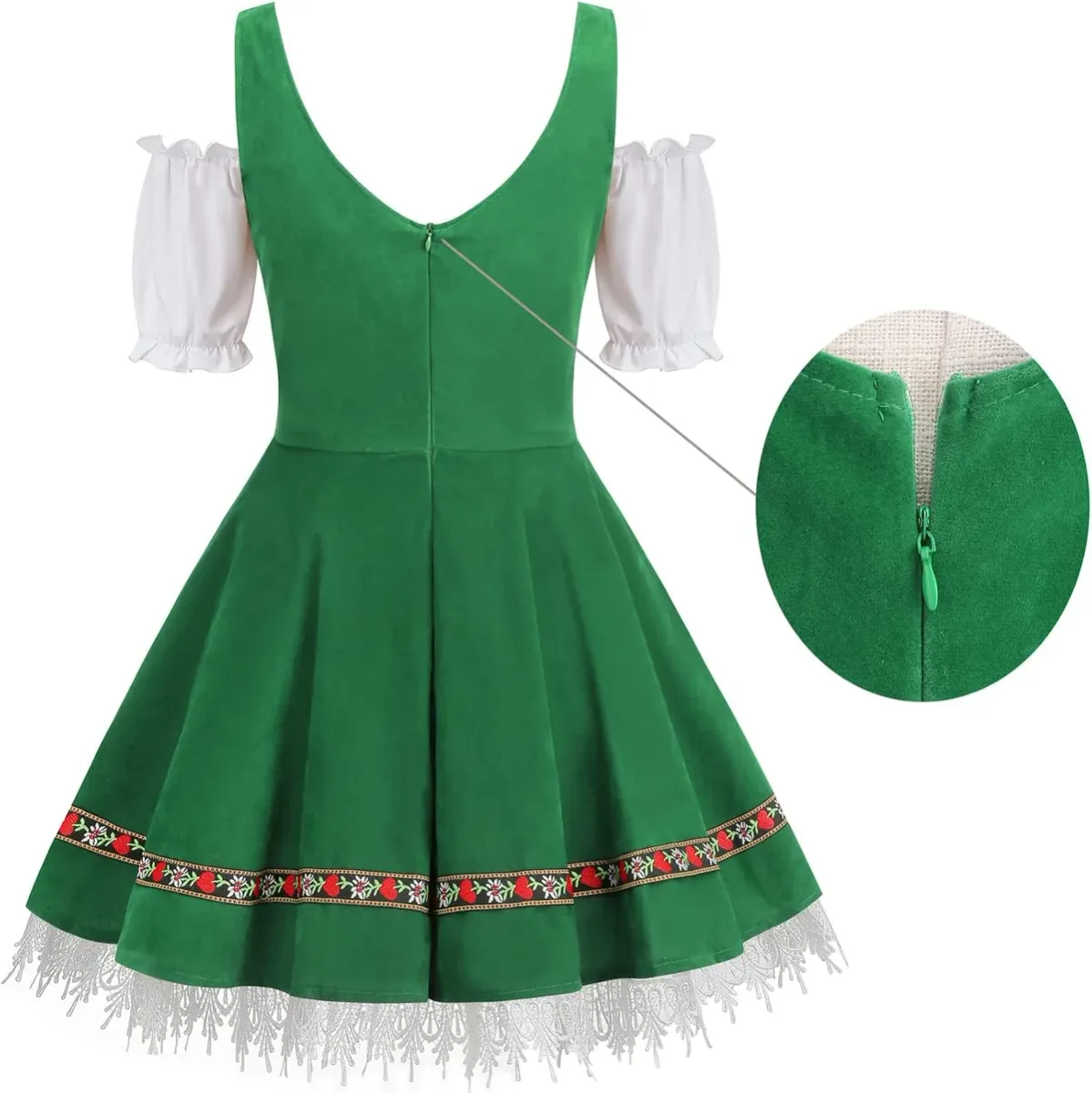 Back zipper of the velvet dirndl dress