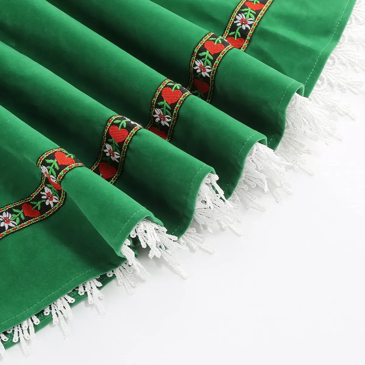 Embroidered folk trim on the velvet dirndl dress