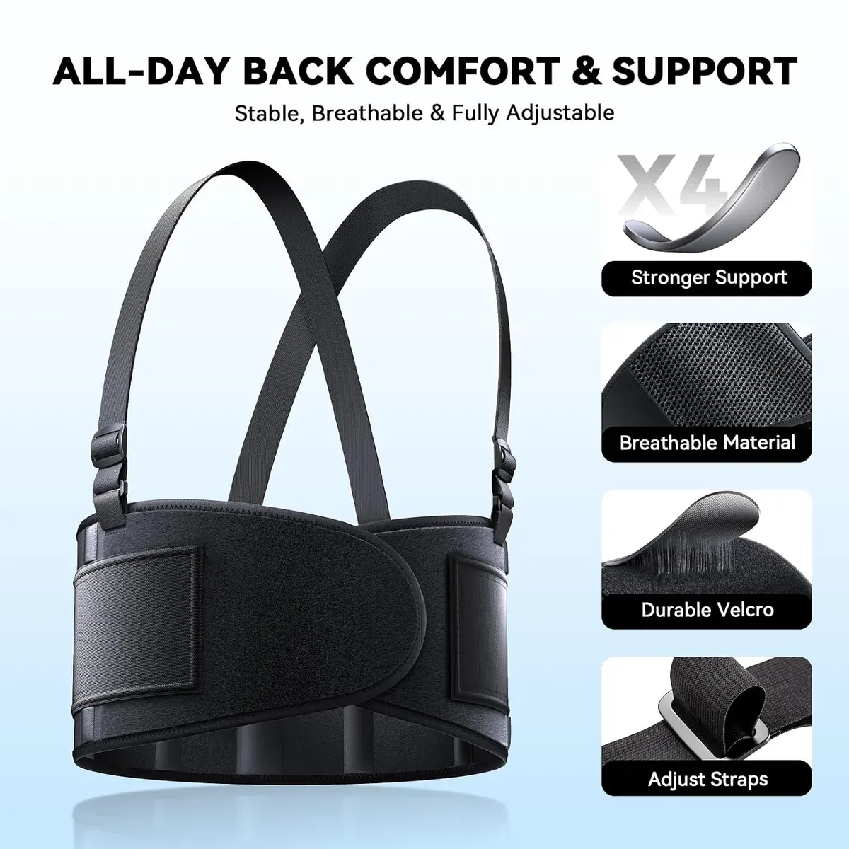 Comfort and support features of the back brace with suspenders