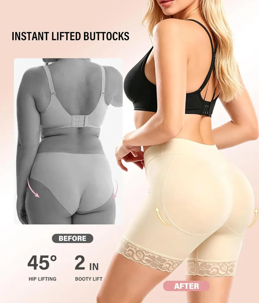 Removable pads giving lift in butt lifter shapewear shorts