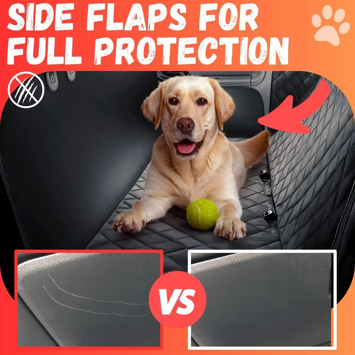 Side flaps of the dog car seat cover protecting the door edges