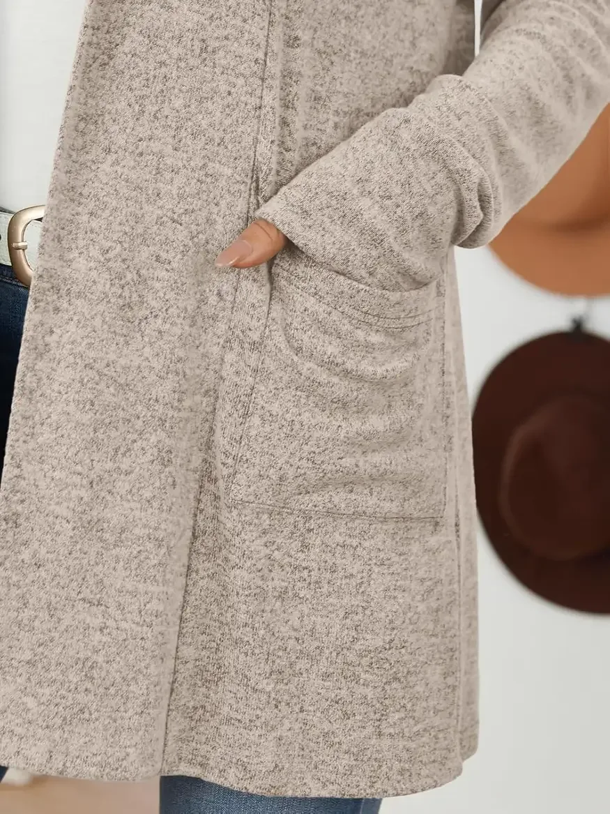 Pocket detail on the lightweight open front cardigan