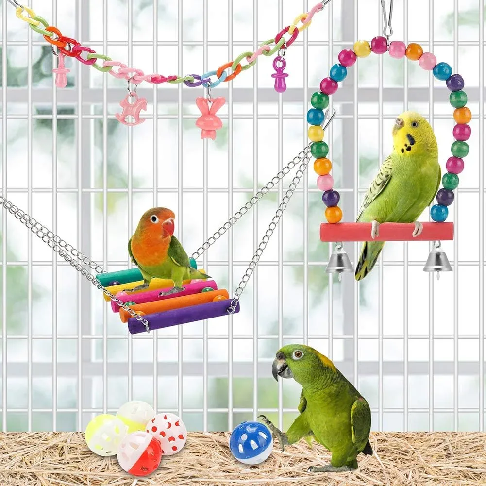 Hammock from the parakeet toys set hanging inside a cage