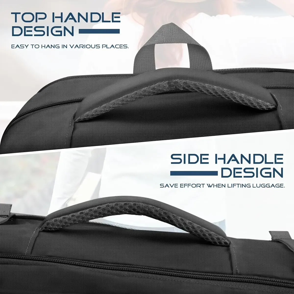 Top and side handles of the carry-on travel backpack