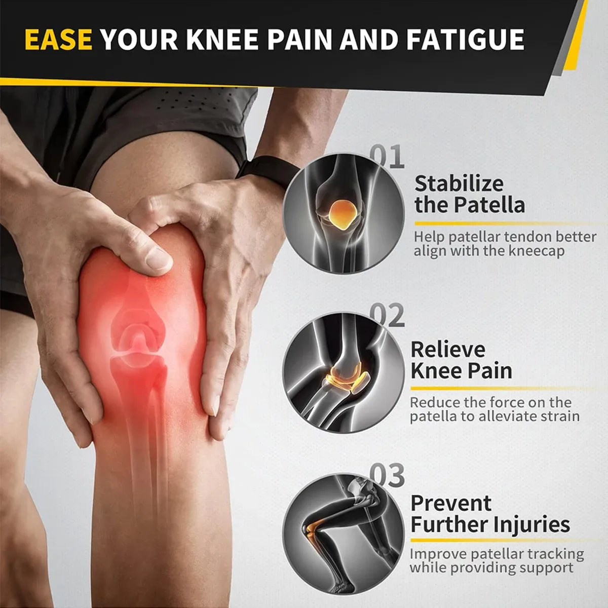 Patella tendon knee strap supporting the knee below the kneecap