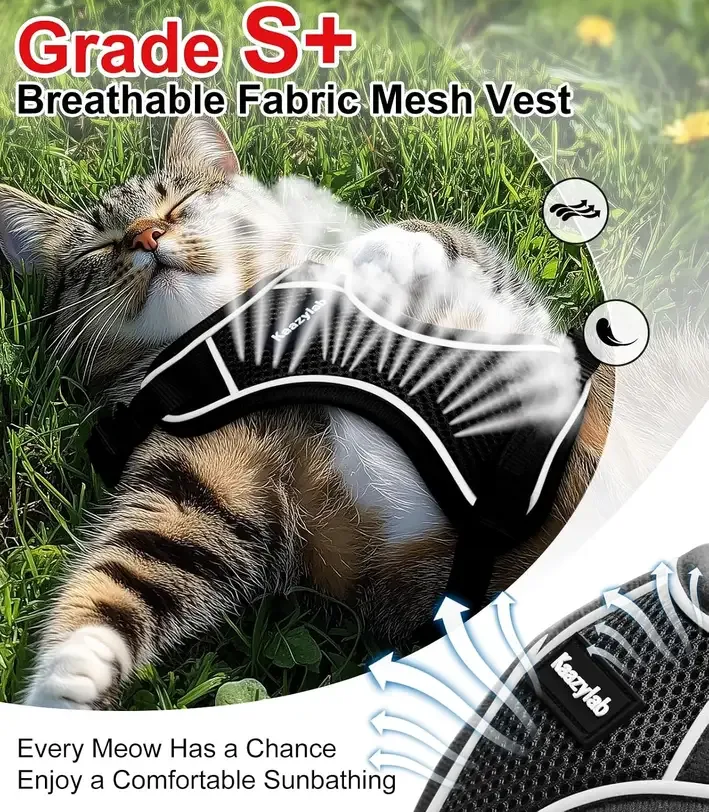 Breathable air mesh fabric of the escape-proof cat harness