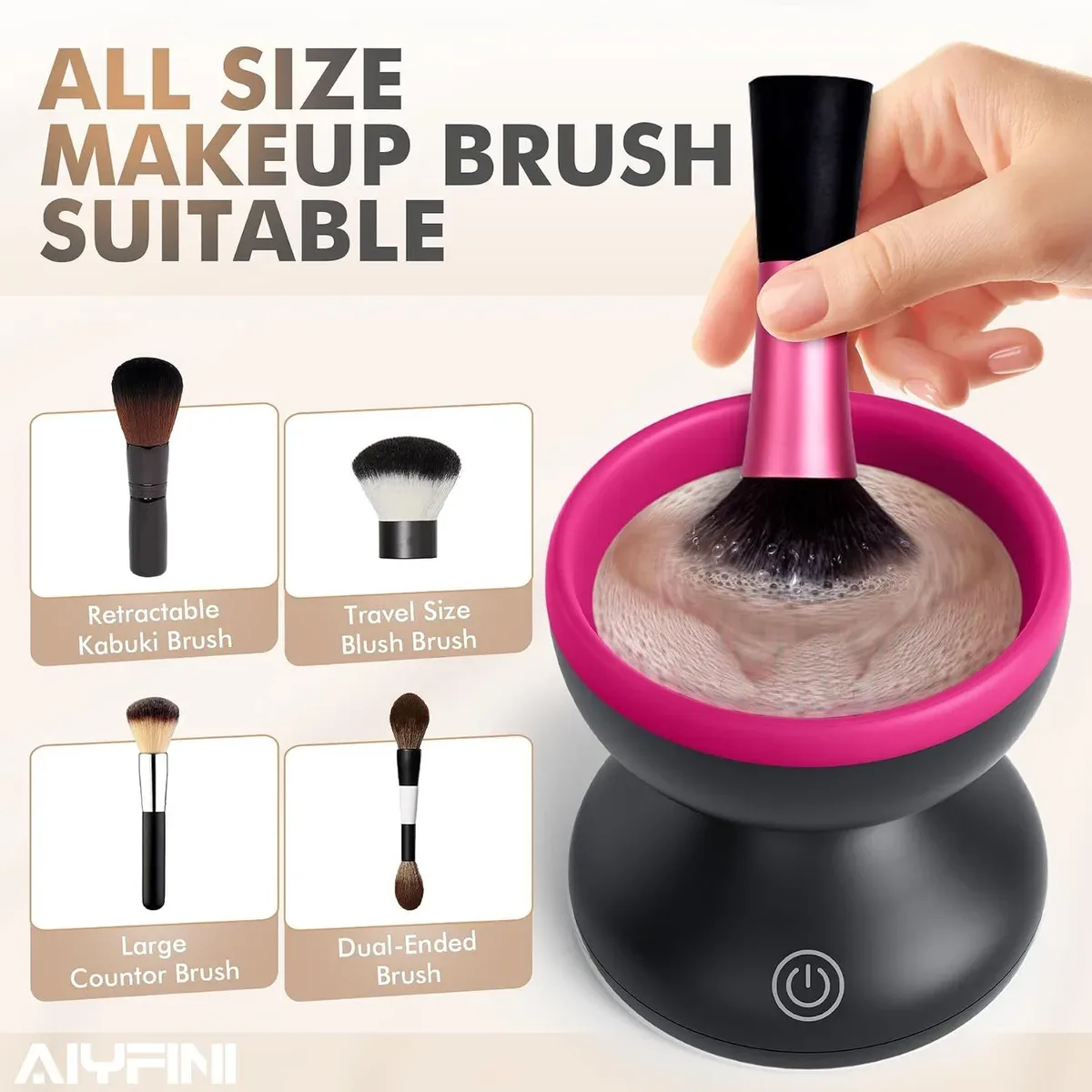 Large and small brushes that fit the electric makeup brush cleaner