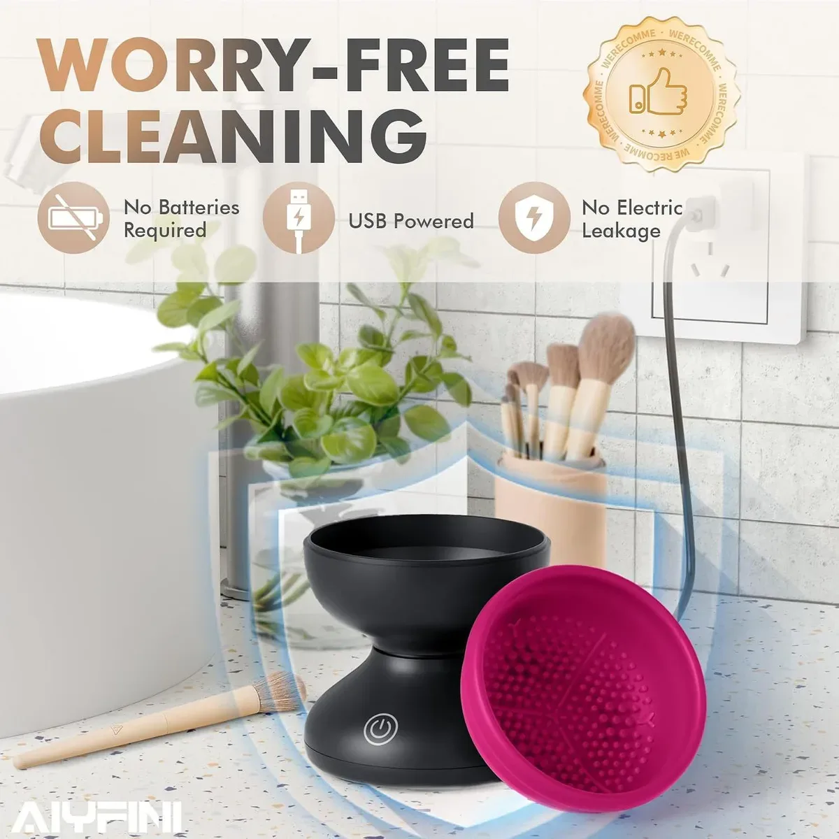USB-powered electric makeup brush cleaner, no batteries needed