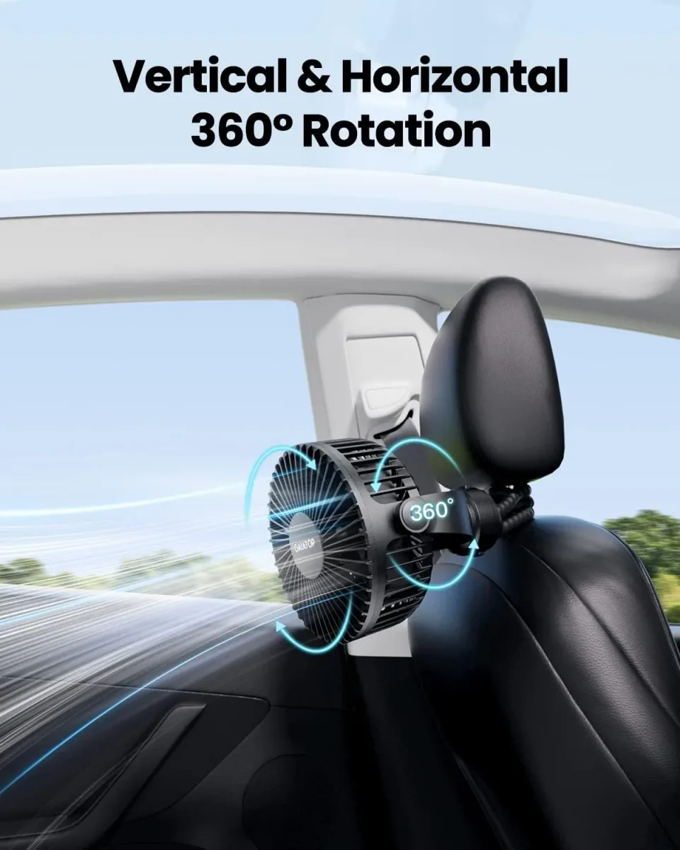 Clip-on stroller fan head rotating to change the airflow angle