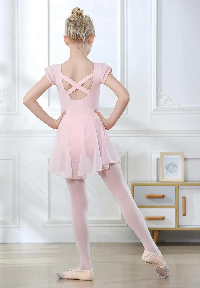 Front of the girls ballet leotard with skirt showing the chiffon layer