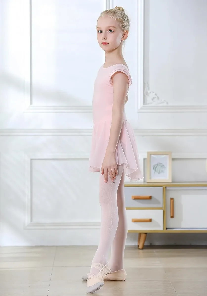 Criss-cross back straps on the girls ballet leotard with skirt