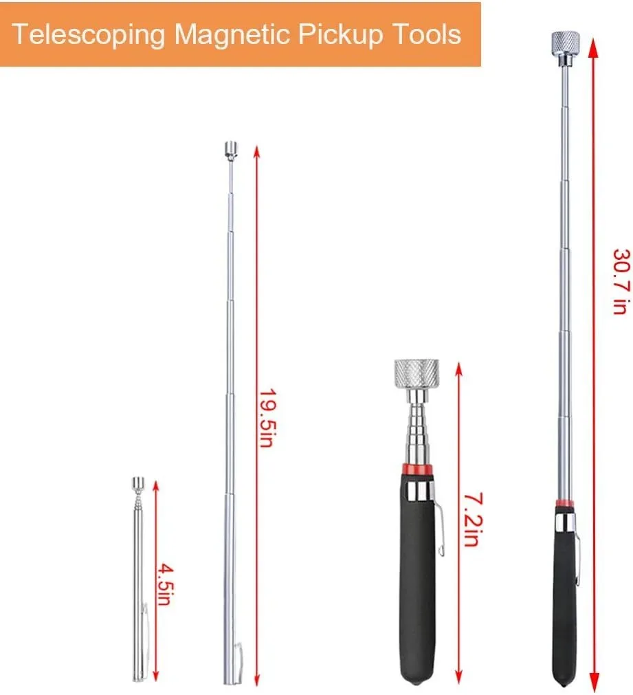 Telescoping magnetic pickup tool collapsed and fully extended