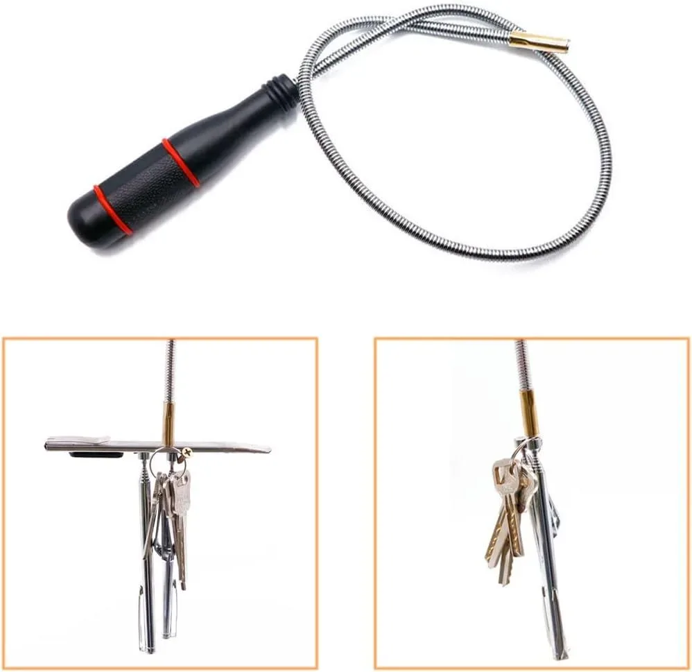 Magnetic pickup tool retrieving keys and bolts from a tight gap