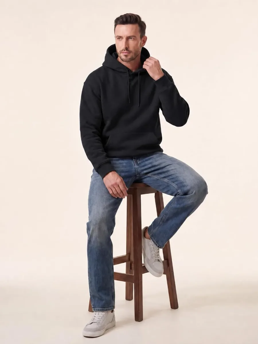 Fleece lined hoodie for men styled with jeans