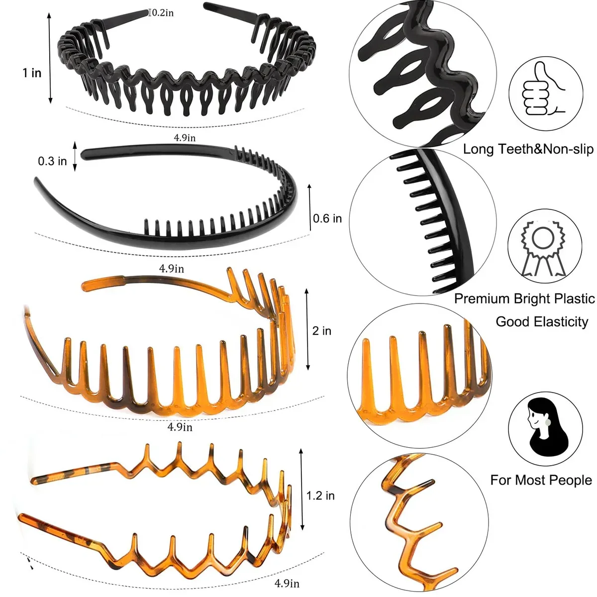 The four teeth comb headband styles included in the pack
