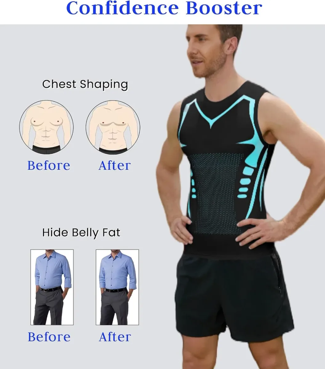 Before and after wearing the compression tank top for men