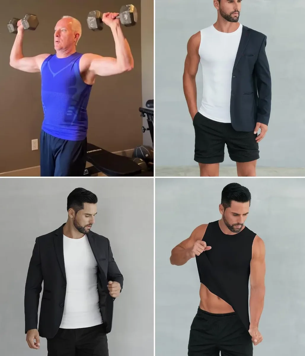 Compression tank top for men worn under everyday shirts