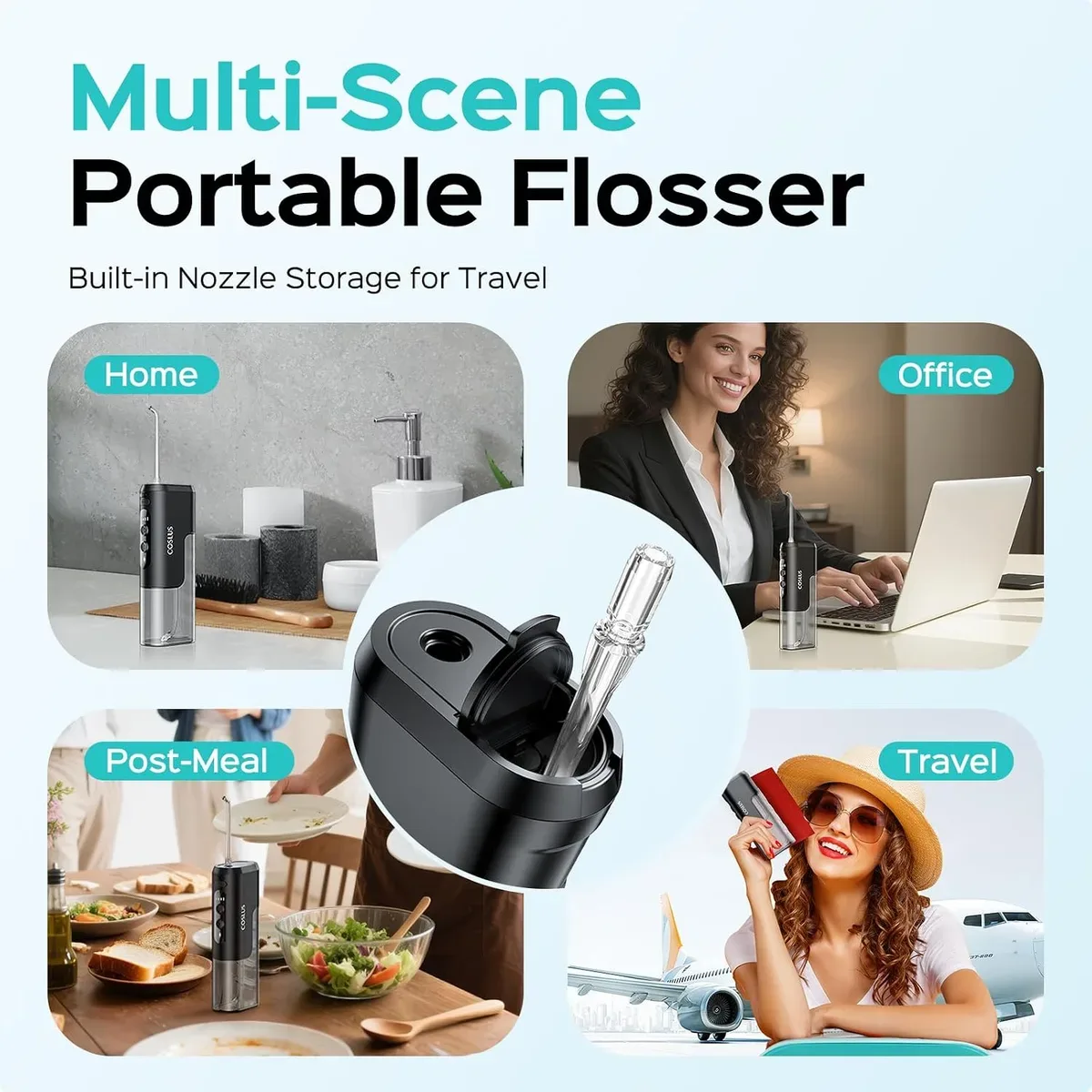 Travel water flosser used at home and on trips