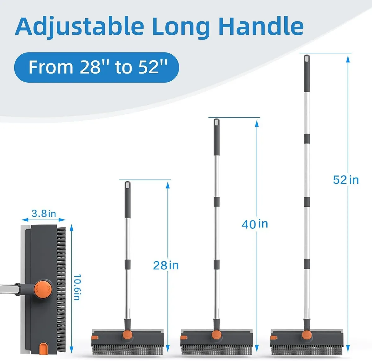 Adjustable stainless-steel floor scrub brush with long handle