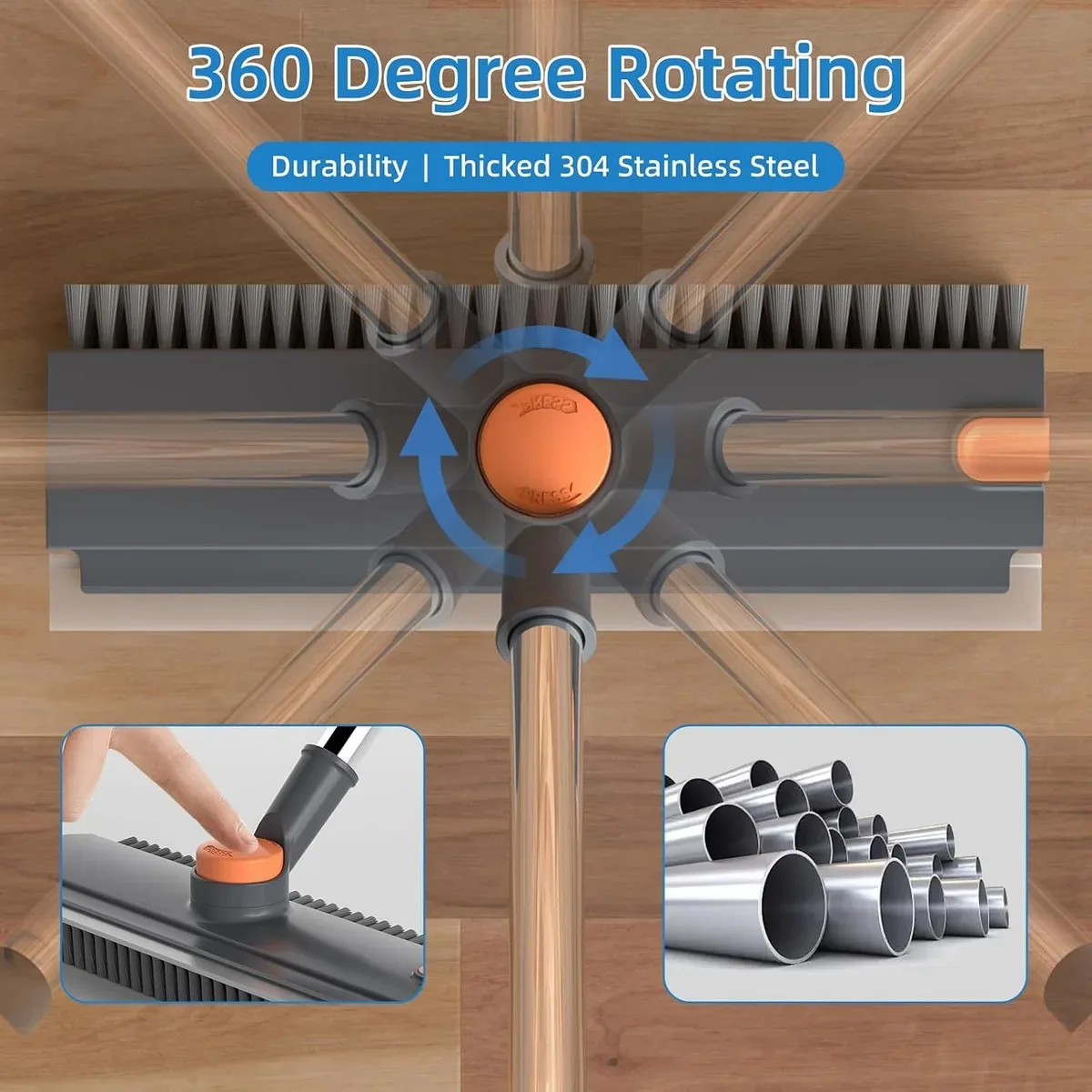 Rotating head of the floor scrub brush with long handle