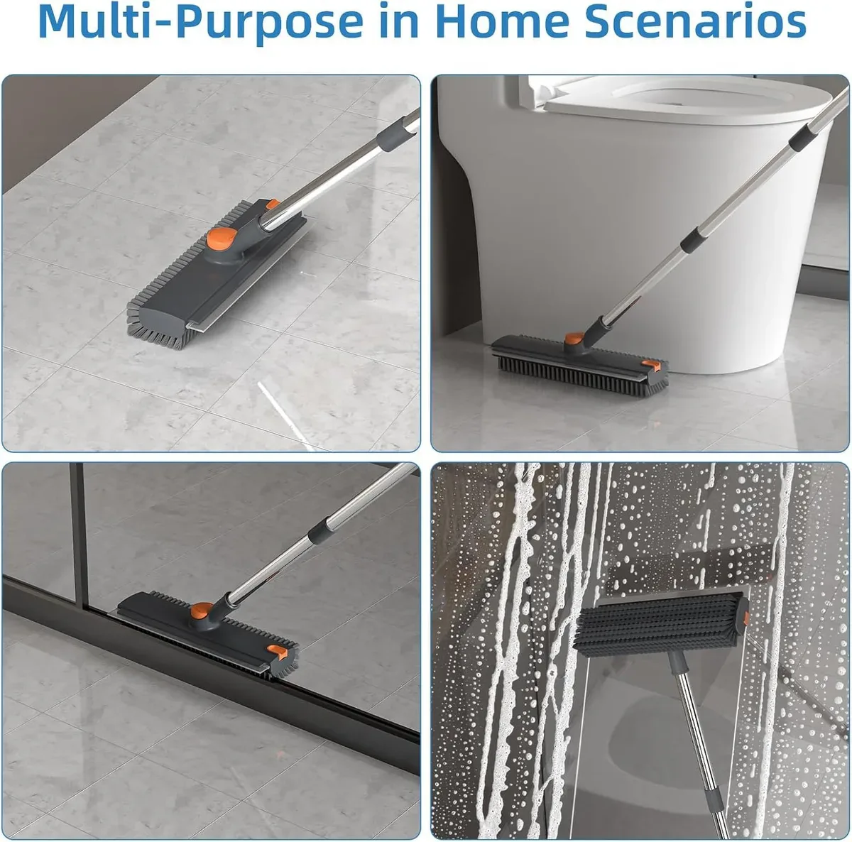 Floor scrub brush with long handle cleaning tiles and corners