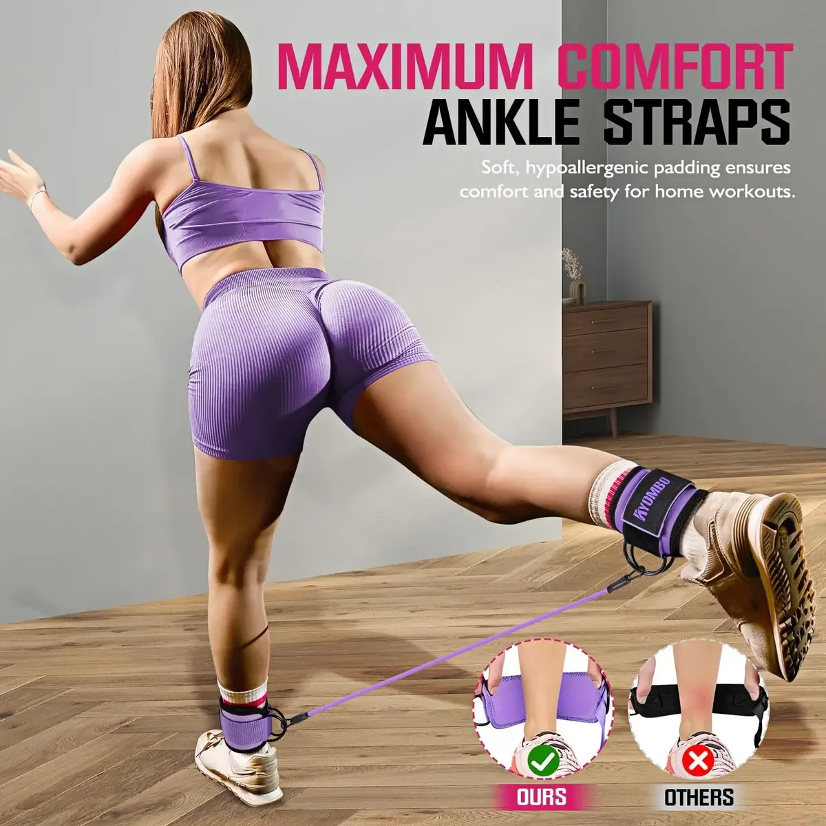 Comfortable straps fastened around the ankle on ankle resistance bands