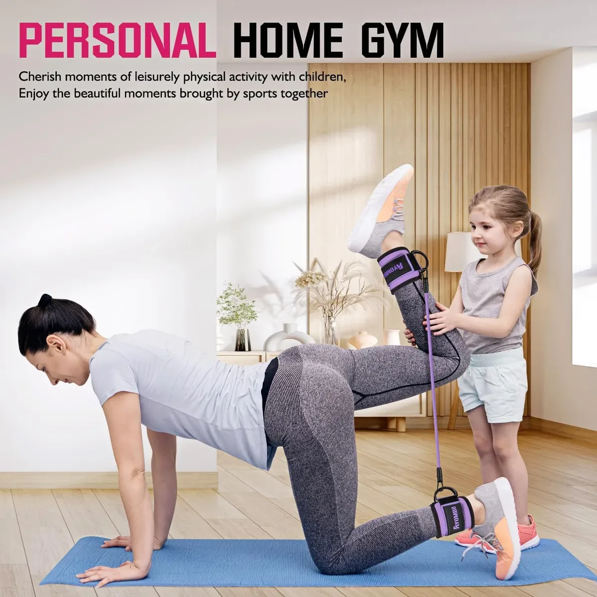 Home gym leg session with ankle resistance bands