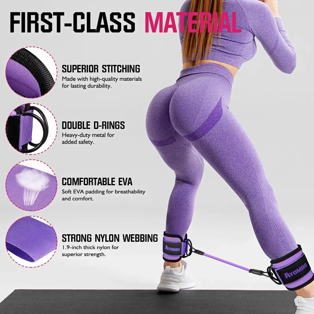 Padded cuffs and webbing of the ankle resistance bands