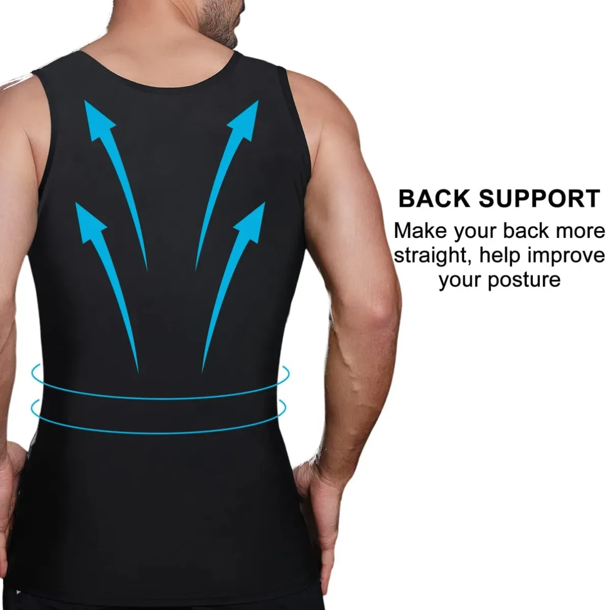 Back support panel of the slimming compression vest