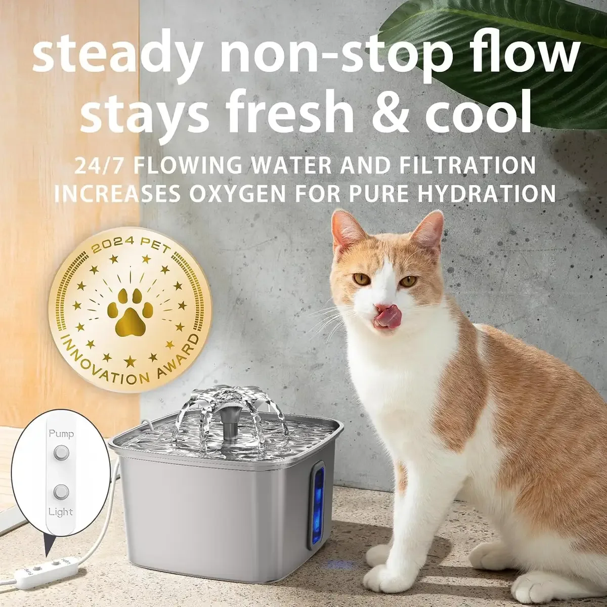 Cat drinking from the stainless steel cat water fountain