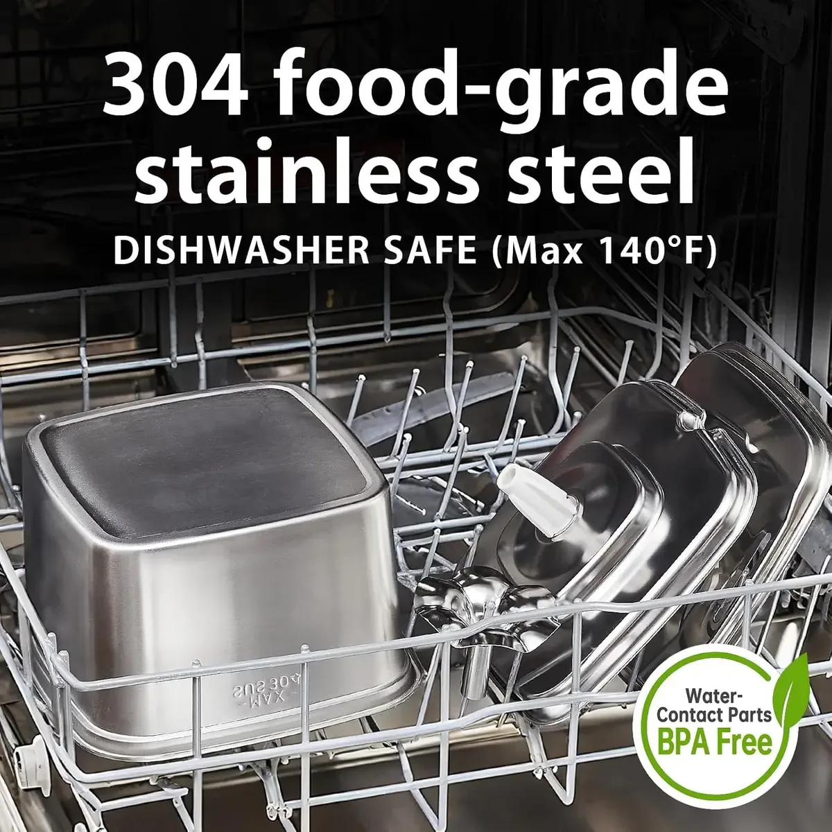 Dishwasher-safe parts of the stainless steel cat water fountain