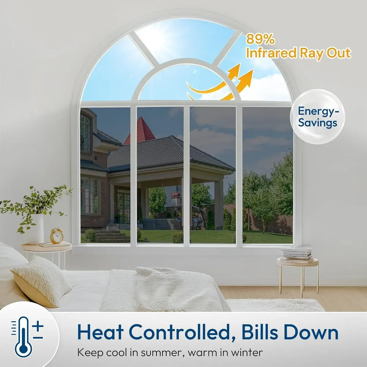 One way window film reducing sun heat coming into a room