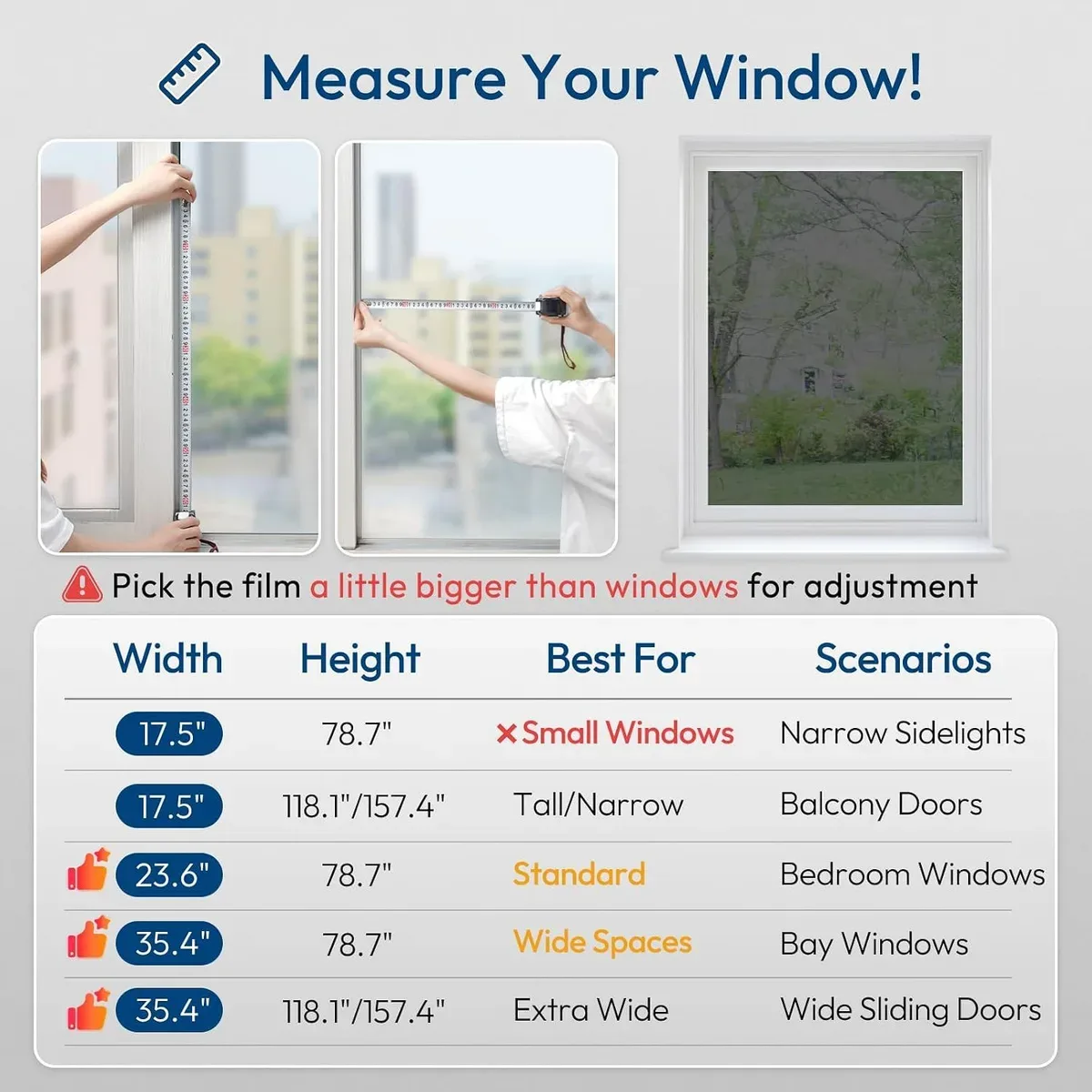 Measuring a window pane before cutting the one way window film