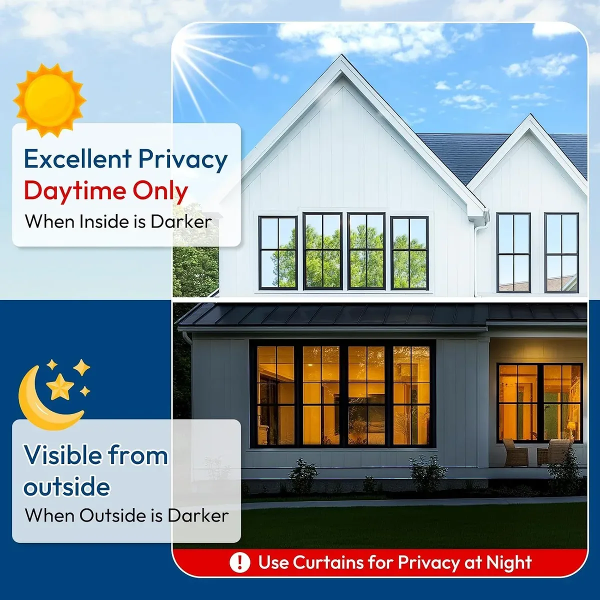 Window with one way window film seen from outside in daylight