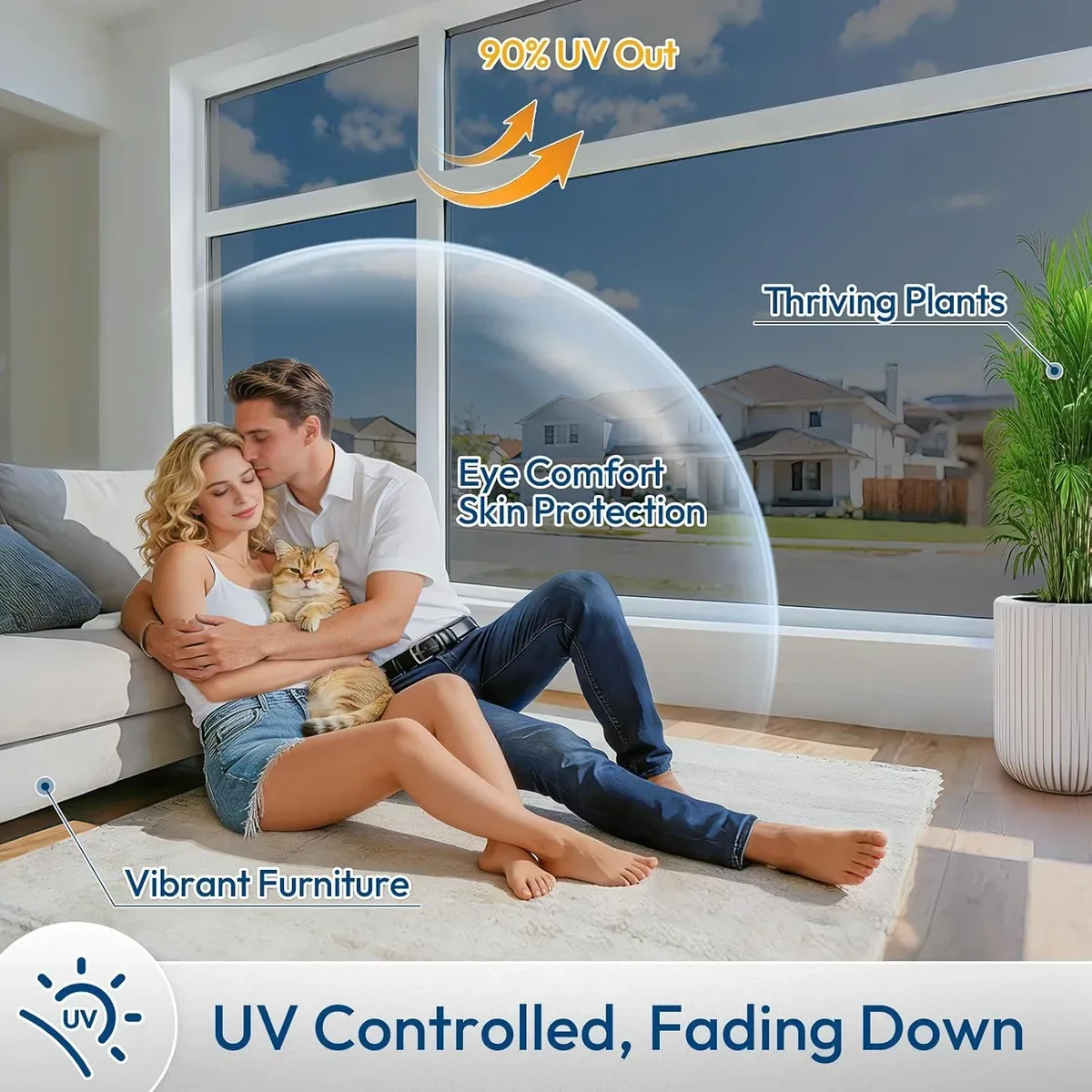 One way window film blocking UV rays to protect furniture from fading