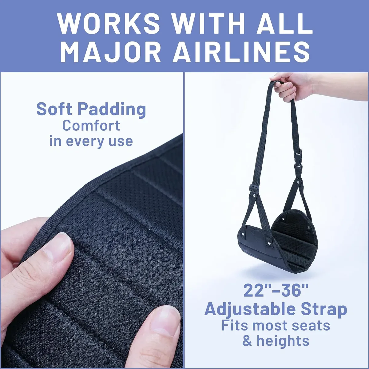 Adjustable strap of the airplane foot hammock