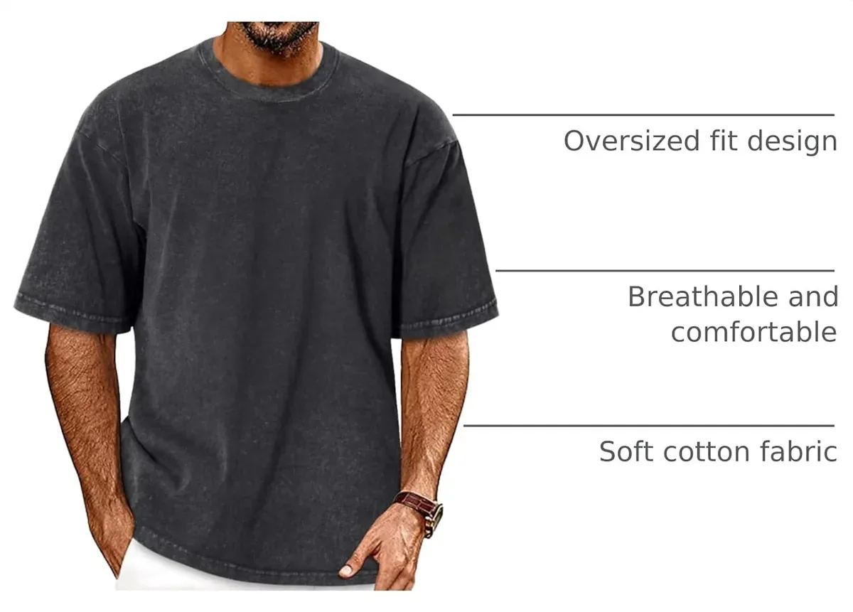 Fit and fabric details of the oversized t-shirt for men