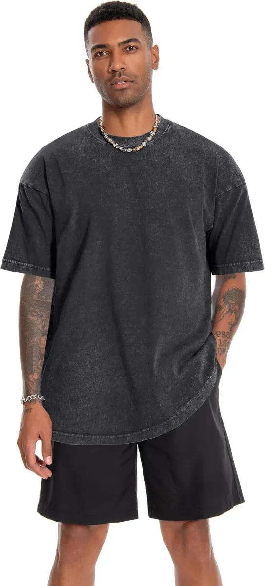 Full-length look in an oversized t-shirt for men with shorts
