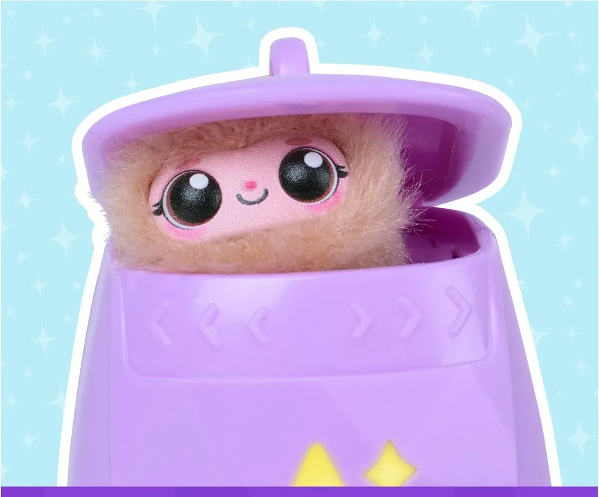 Digital pet toy character peeking out of its pod
