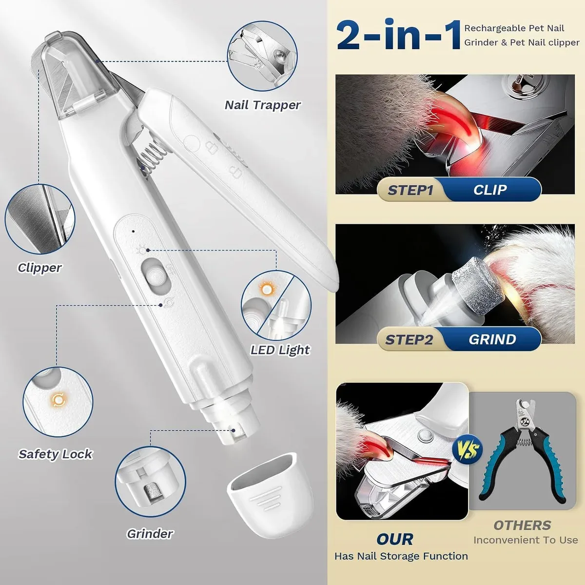 Dog nail clipper and grinder clipping and grinding in one tool