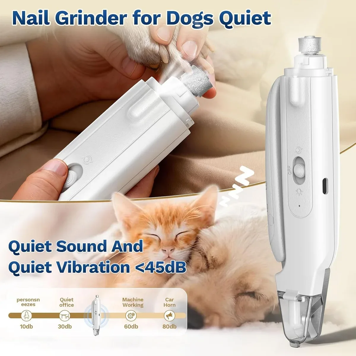 Quiet dog nail clipper and grinder used on a nervous pet