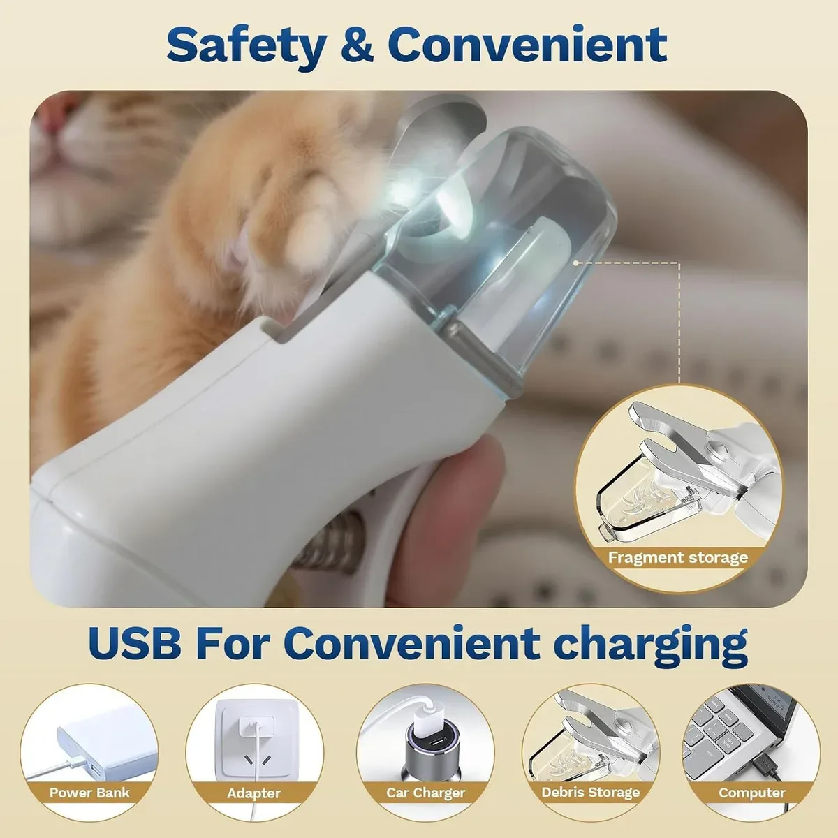 Safety guard and USB charging on the dog nail clipper and grinder