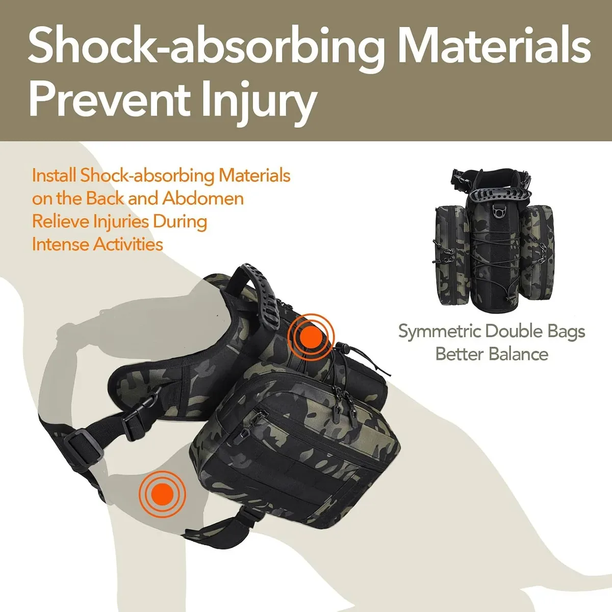 Padded back panel of the dog hiking backpack