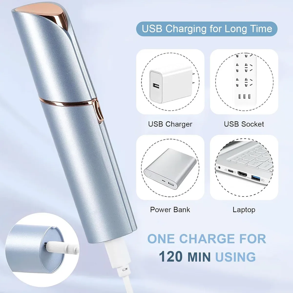 Charging the facial hair remover by USB from different power sources